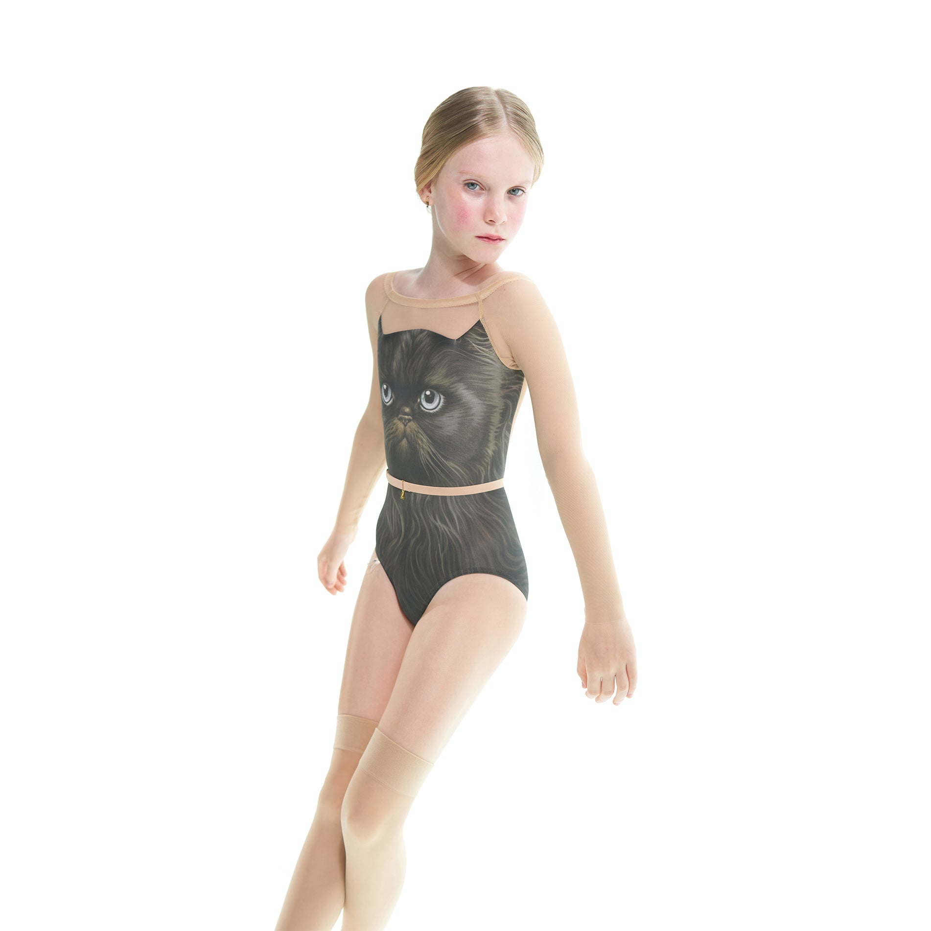 Girls Black Cat Boatneck Ballet Onesies