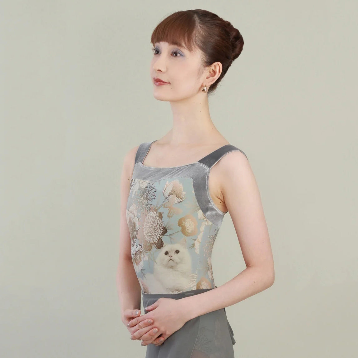 Women Grey "Poppied garden Blue" Ballet Onesies