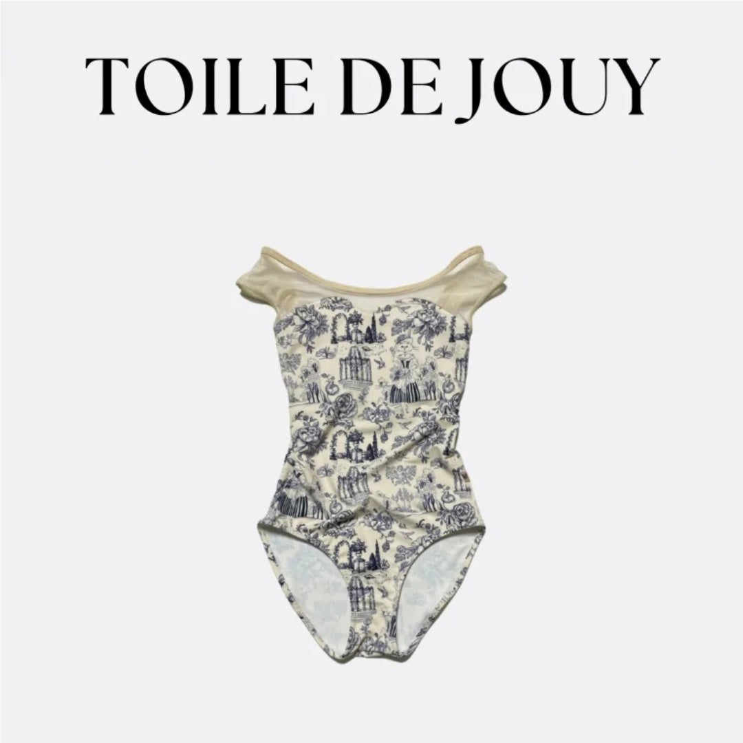 Girls Beige "Toile de Jouy" Ballet Onesies(172967385HL/Plie/Milky beige)