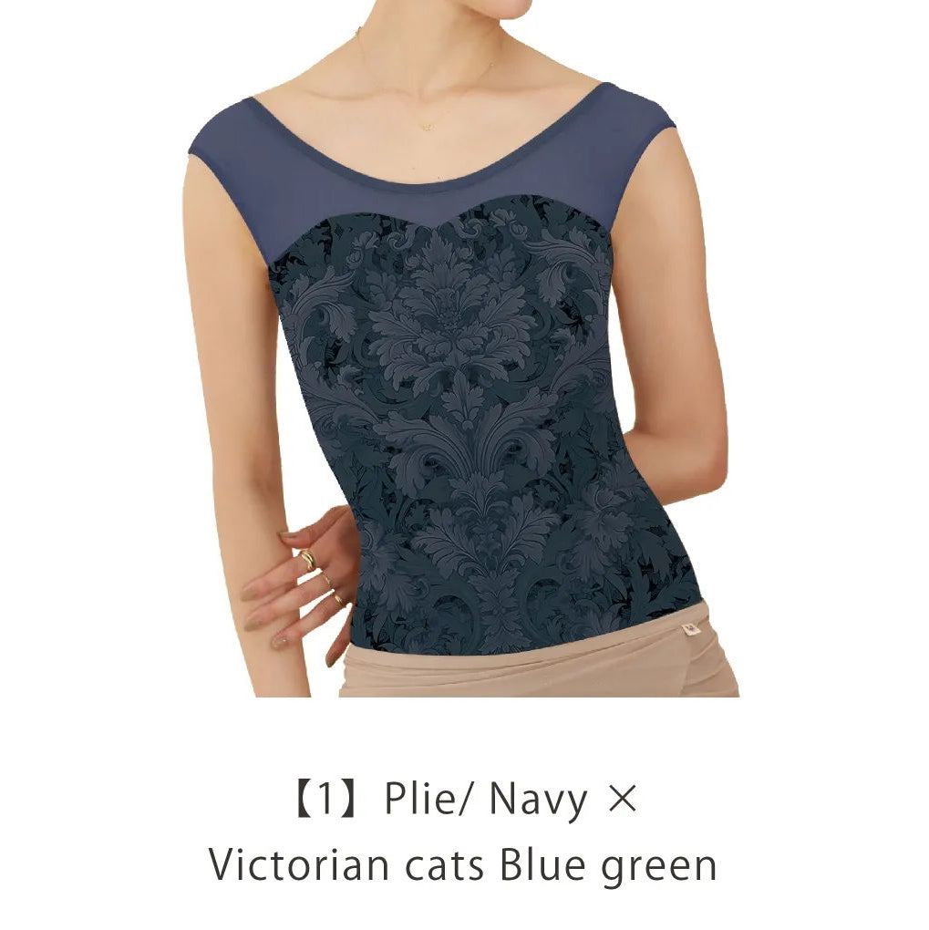 Women Navy "Victorian cats Blue green" Ballet Onesies(178543389/Plie/Navy)