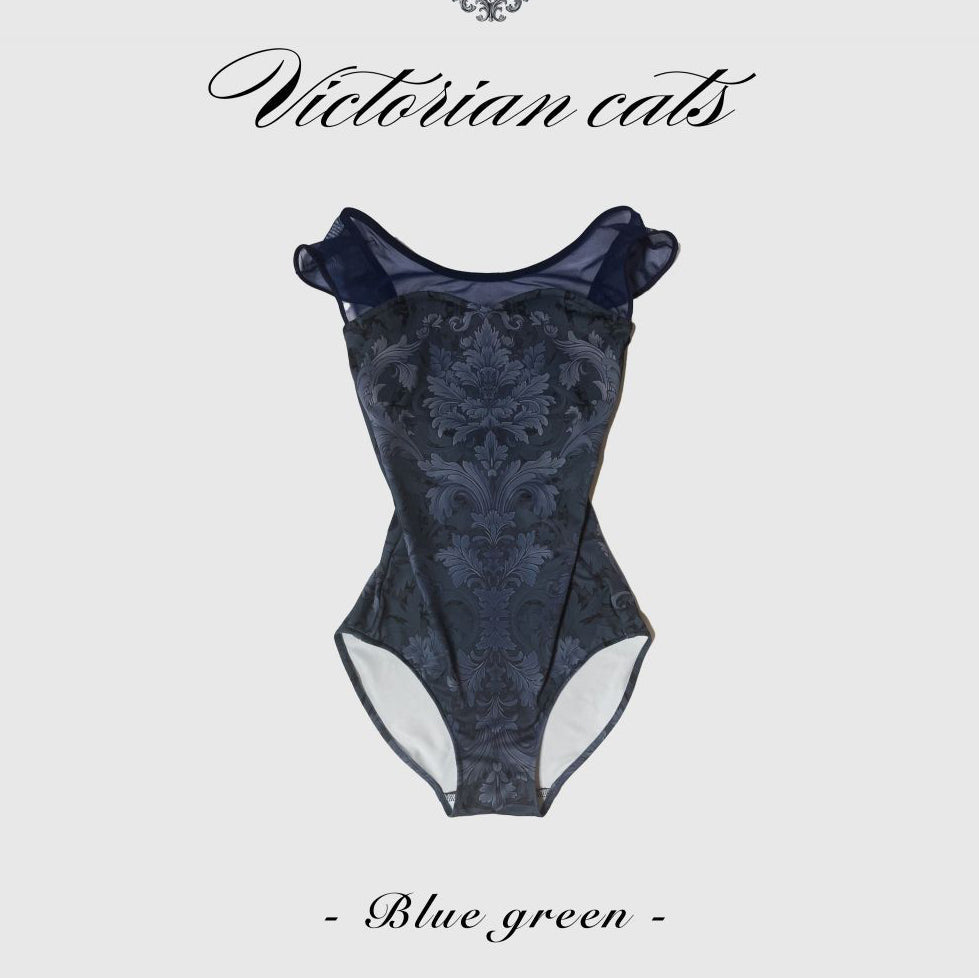 Women Navy "Victorian cats Blue green" Ballet Onesies(178543389/Plie/Navy)