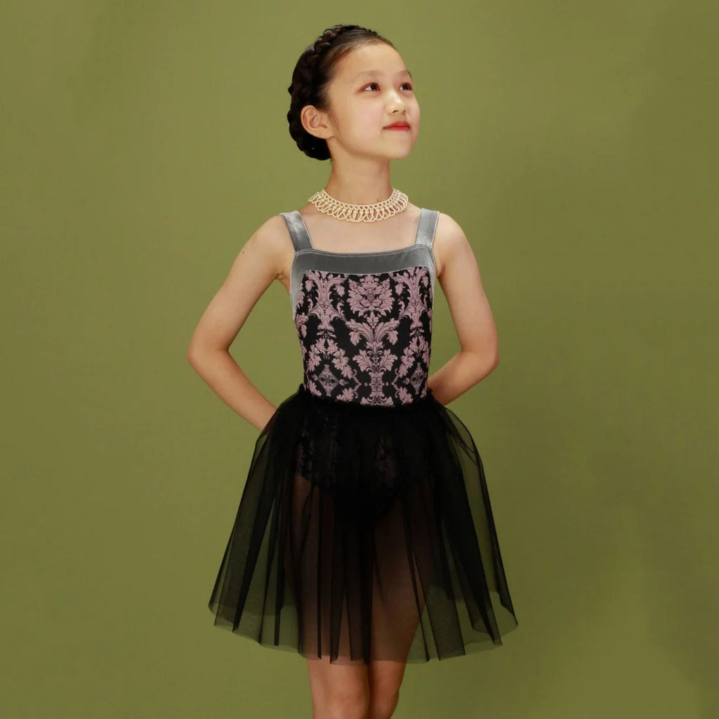 Girls Grey "Victorian Cats" Ballet Onesies