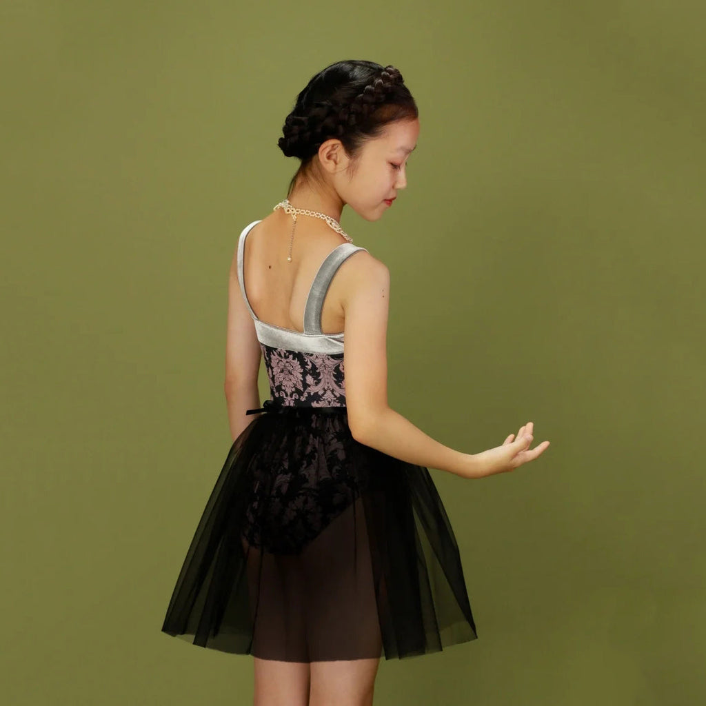 Girls Grey "Victorian Cats" Ballet Onesies