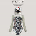 Women Grey"Find your Cat"Ballet Onesies(179534231/Plie sleeve4/Gray)