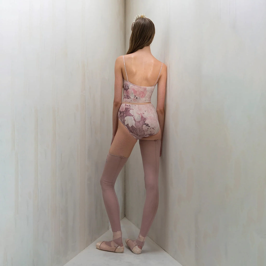 Women Dusty Blush Printed "MISTY GARDEN" Ballet Onesies(181LE01VL/dusty blush)