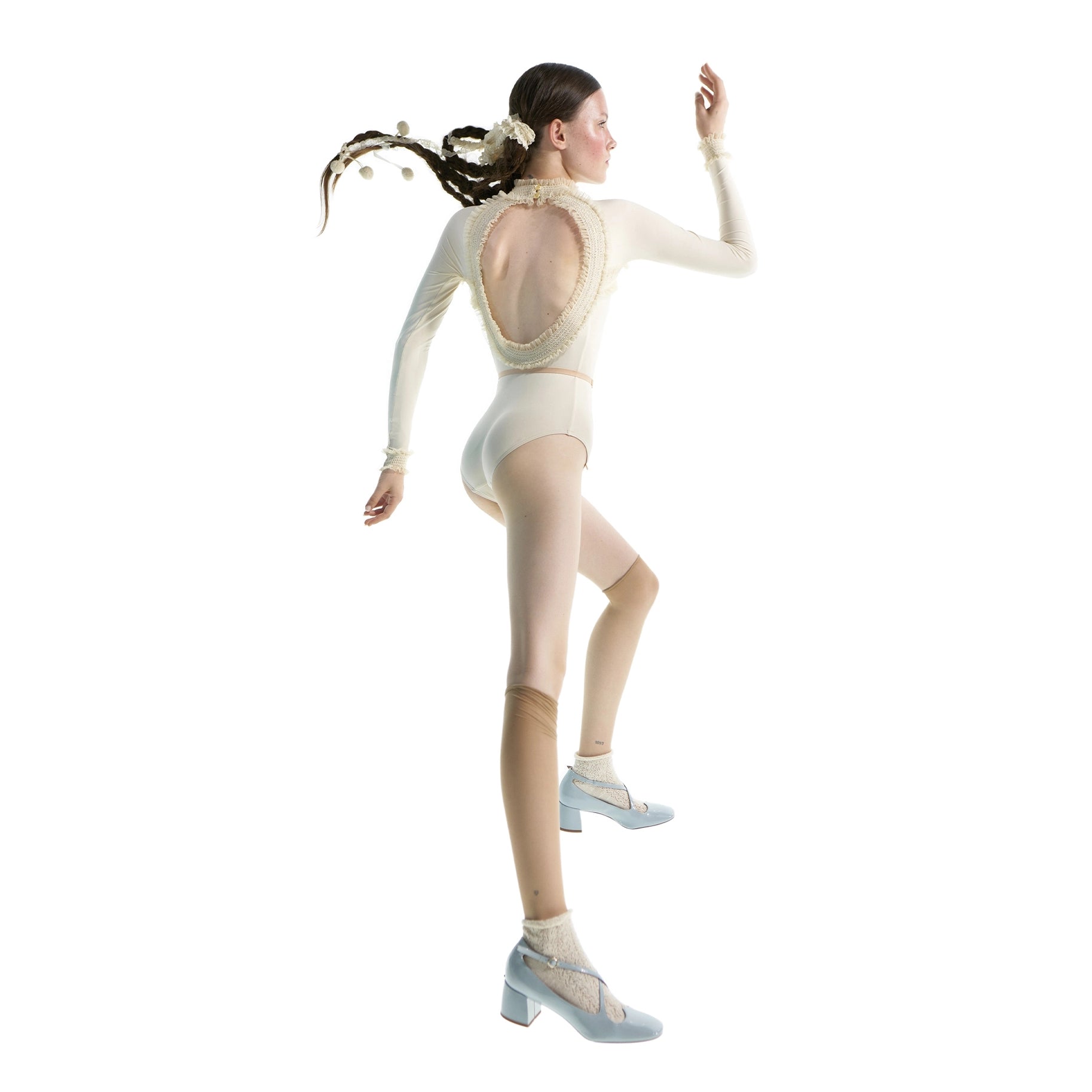 Women White "ELEANOR" Backless Ballet Onesies(181LE31VL/edelw)