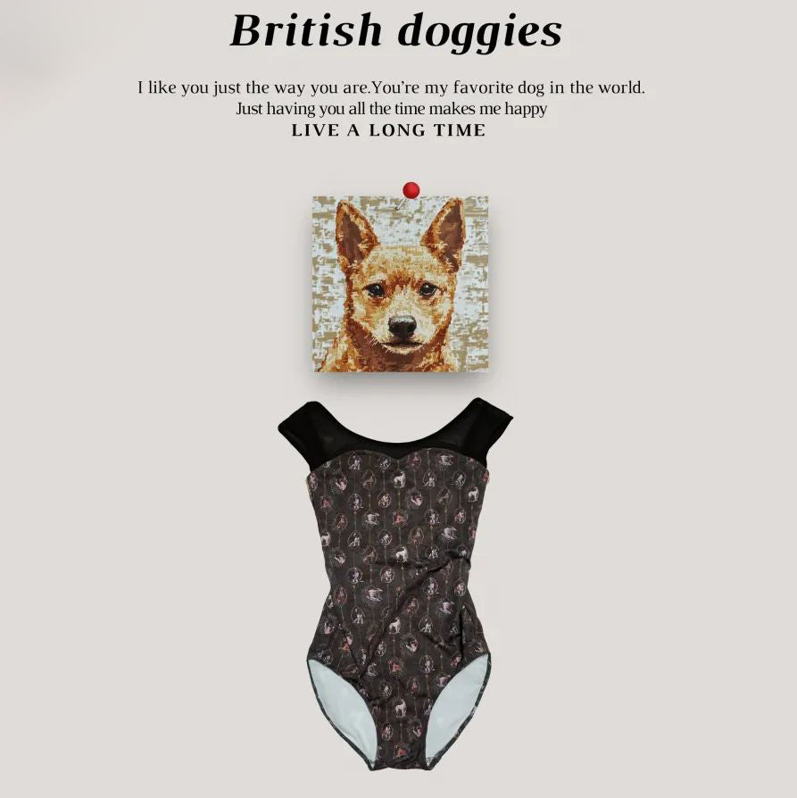 Girls Brown"British doggies"Ballet Onesies(182998986/Plie/Brown)