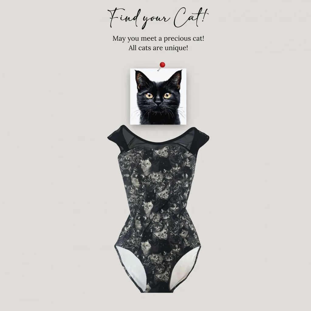 Women Black "Find your Cat!-Black Cats"Ballet Onesies(182999077/Plie/Black)