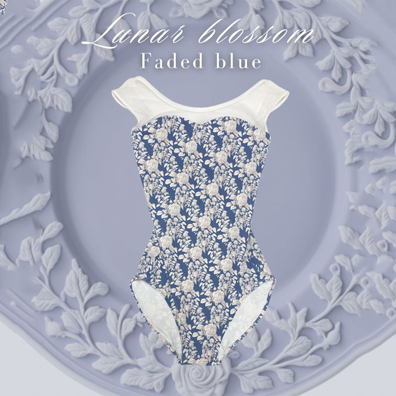 Women White "Lunar blossom -Faded blue" Ballet Onesies(185467954/Plie/White)