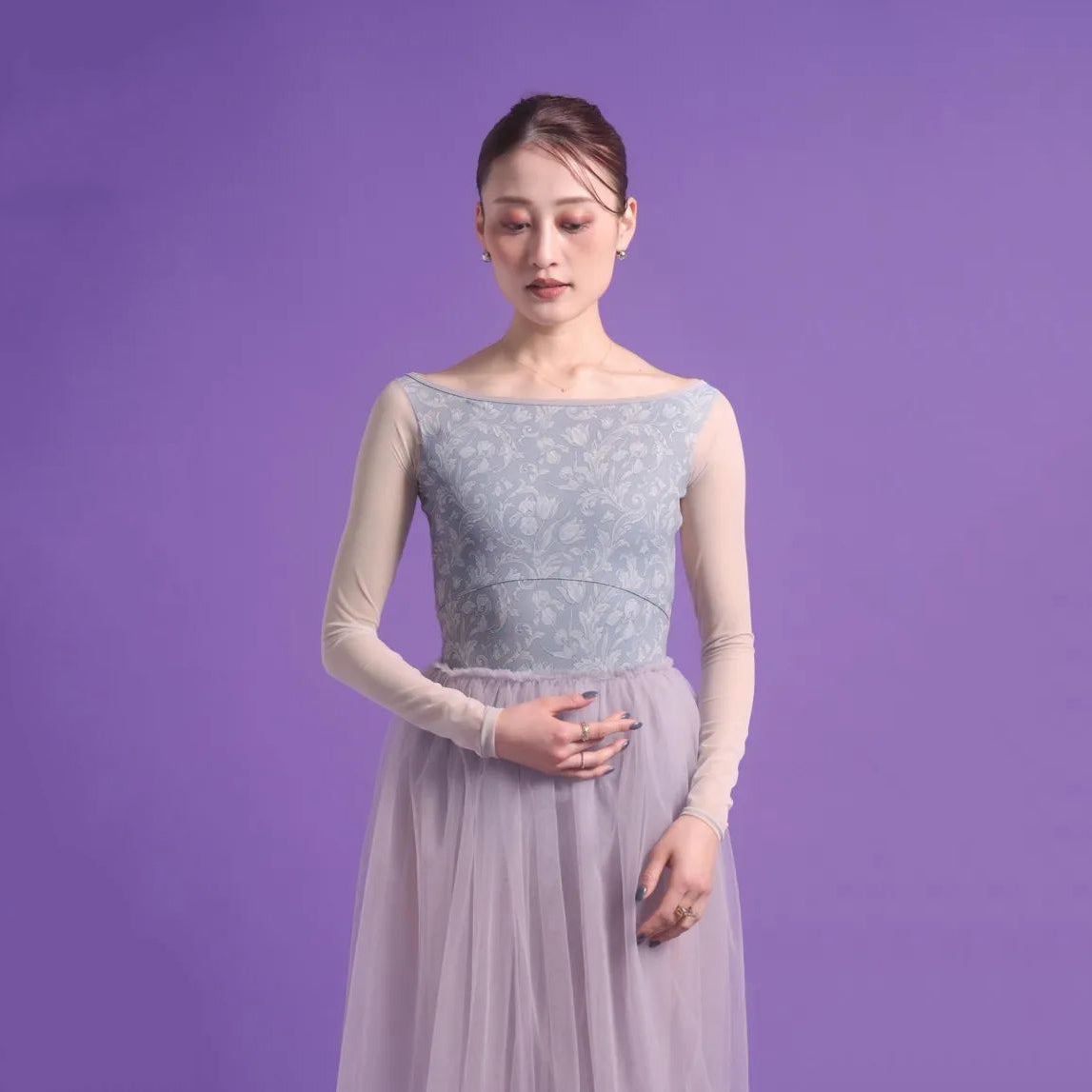 Women White "French flora-Blanc" Ballet Onesies(190618347/Tendu sleeve/Blanc)