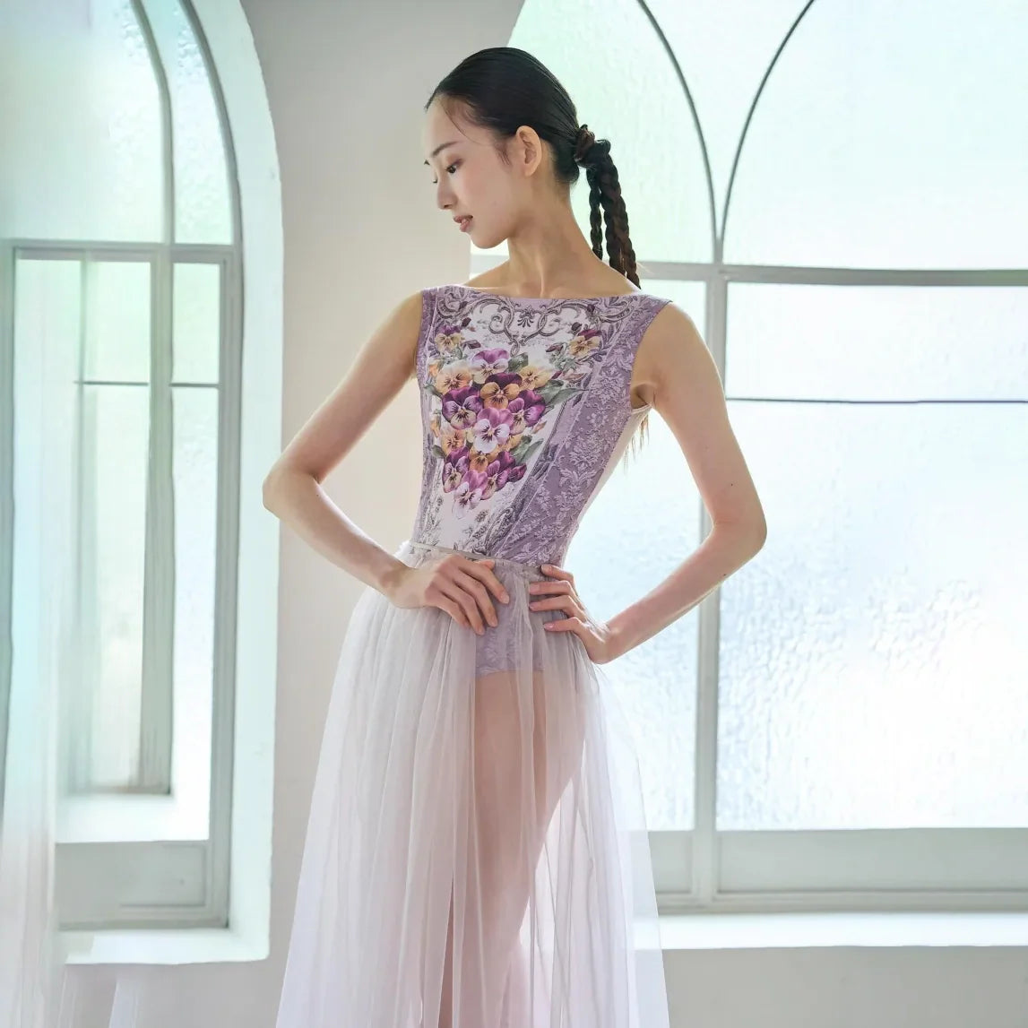 Women Pink "Secret garden-Pensee-Rose Violet" Ballet Onesies(191892005/Degage/Moss pink)