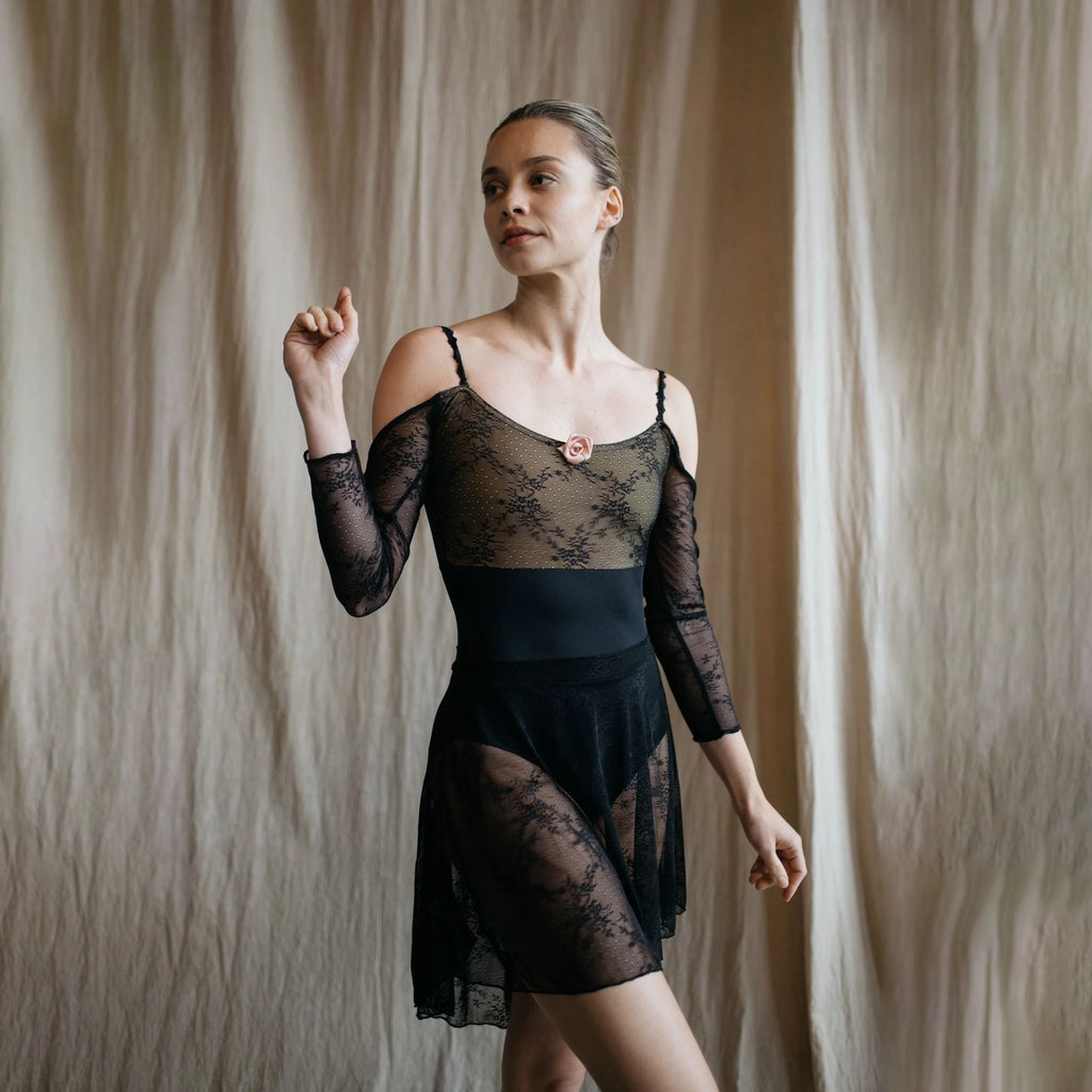 Girls Black Off-shoulder Ballet Onesies(2236/Black)
