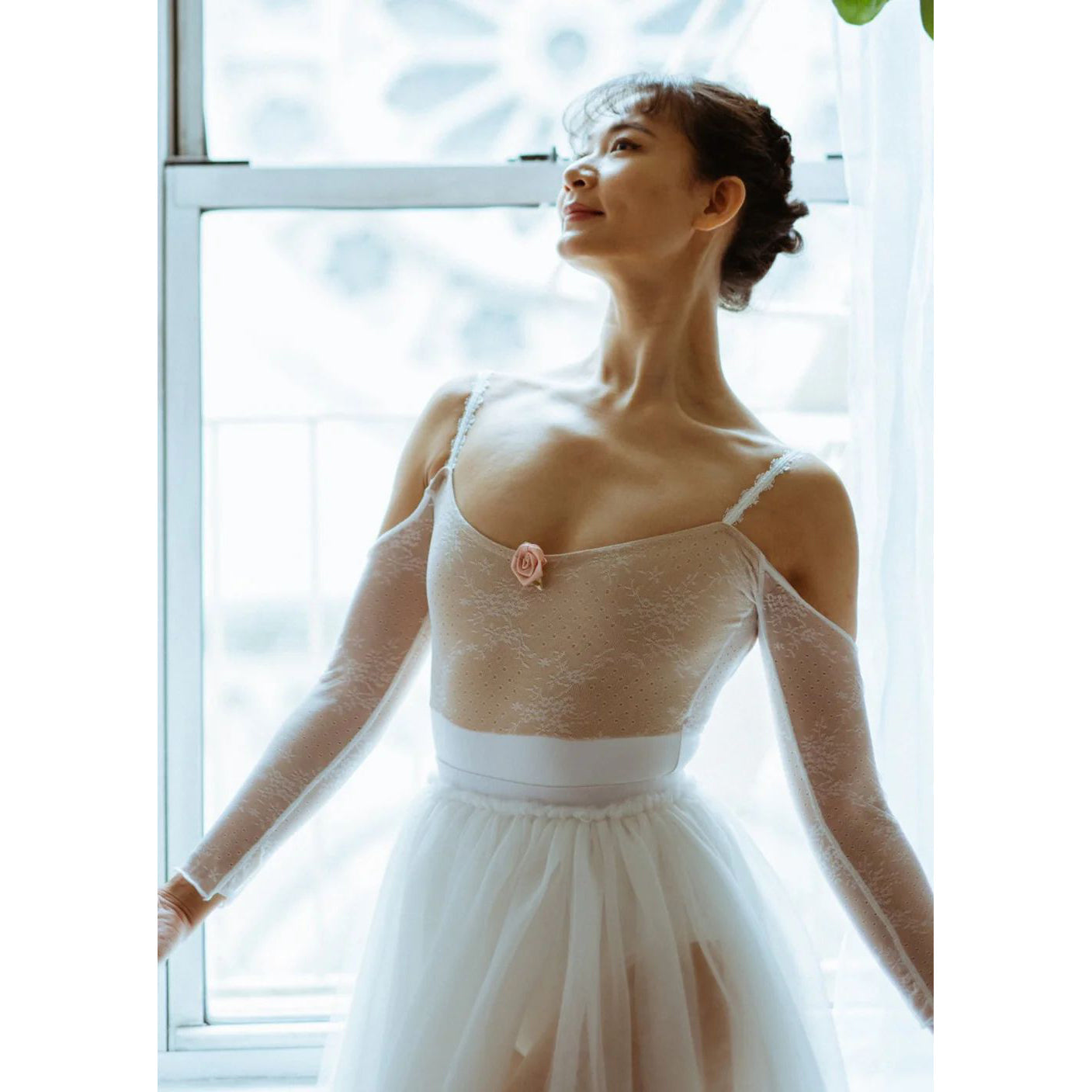 Girls White Off-shoulder Ballet Onesies(2236/White)