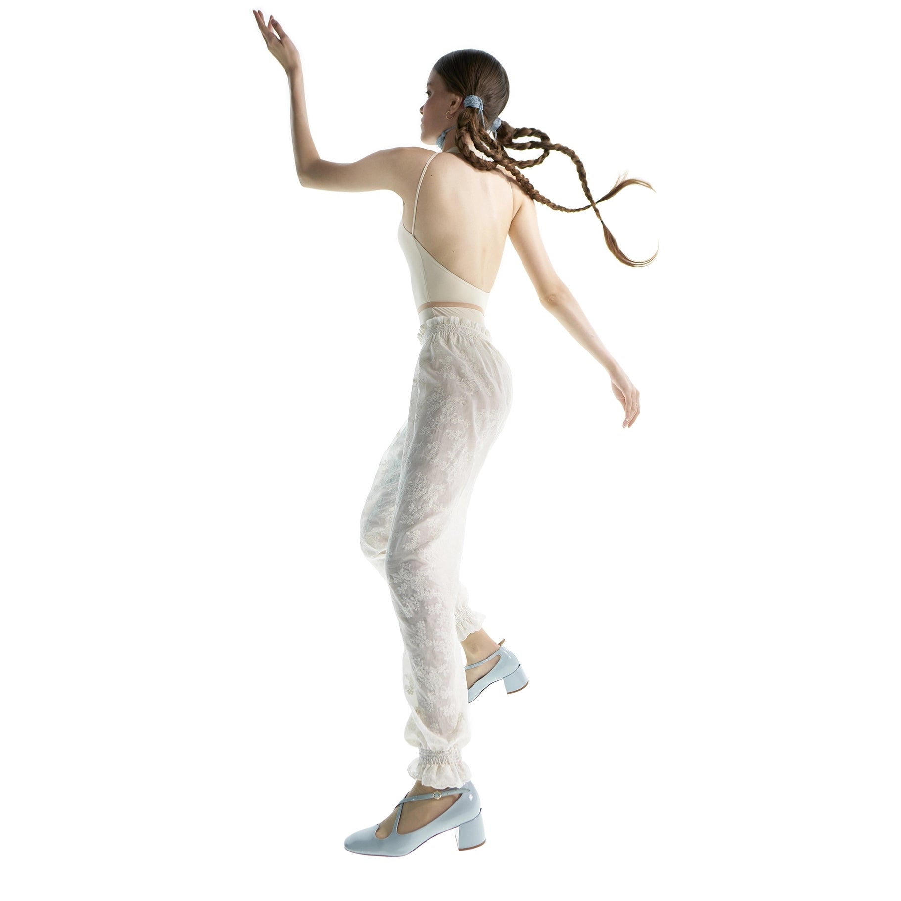Women White "BOHO" Embroidered Ballet Trousers