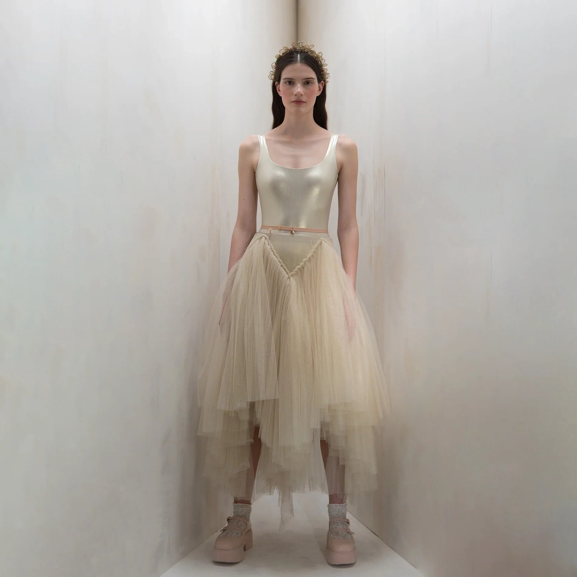 Women Vanilla "TULLE CLOUD" Ballet Skirt(253SK62FT/vanilla)