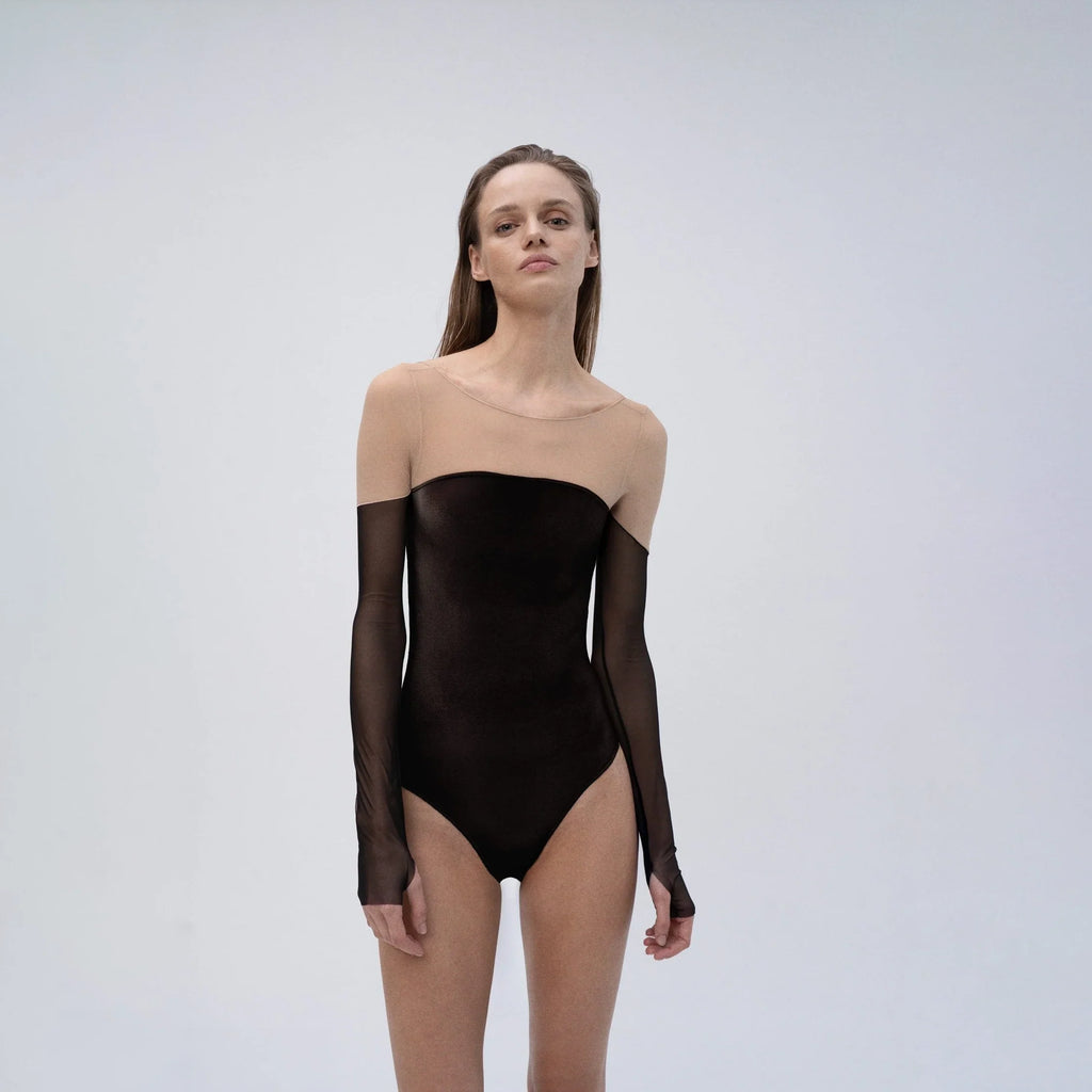 Women Black Long Sleeve Ballet Onesies(RNV4/Noctivaga Black)