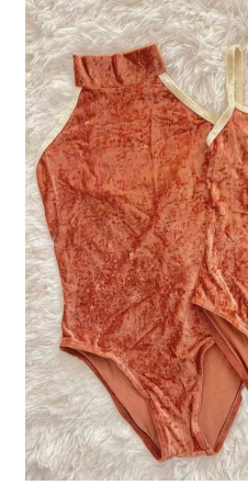 Girls Orange "Sarah" Velvet Ballet Onesies