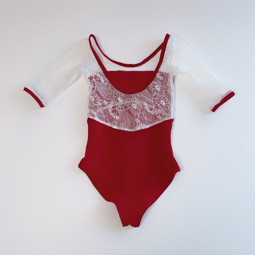 Girls Red Embroidered Ballet Onesies