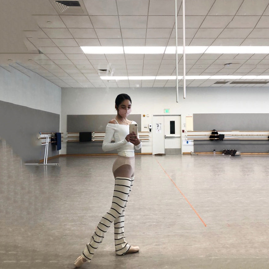 Girls White Stripes Ballet Warm Up Socks