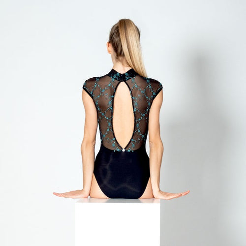 Girls Black Embroidered Ballet Onesies