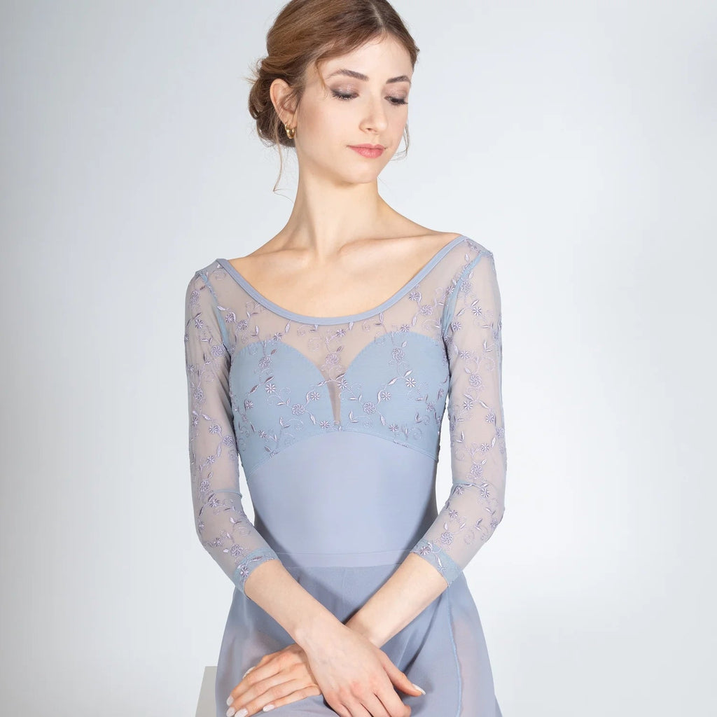 Women Light Blue Long Sleeves Ballet Onesies