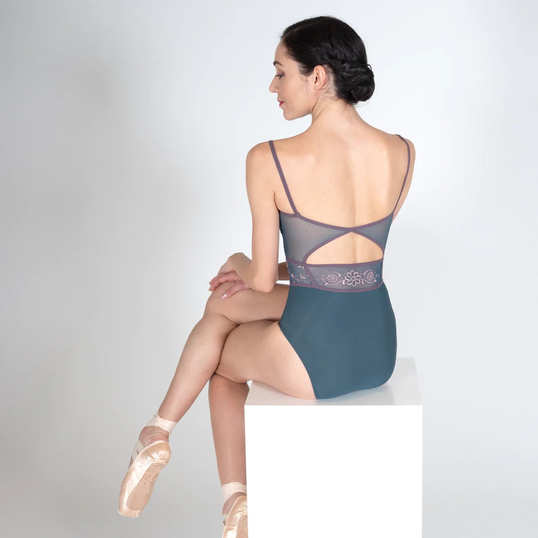 Women Blue Embroidered Ballet Onesies