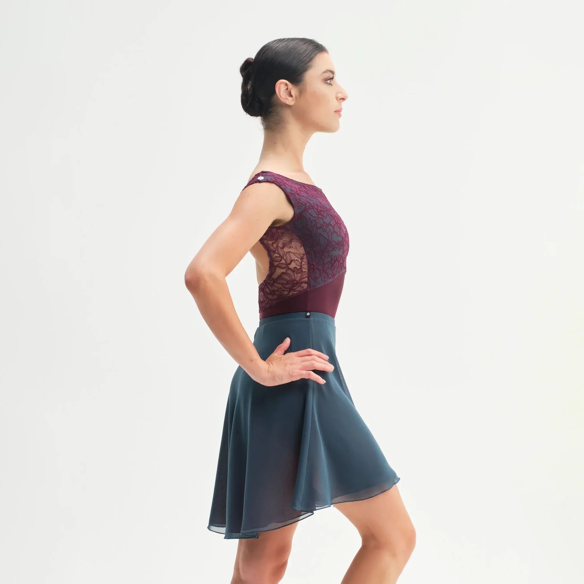 Women Blue & Wine Red "SOGNO" Reversible Ballet Skirt(CA26026-1/G14+G18+L14)