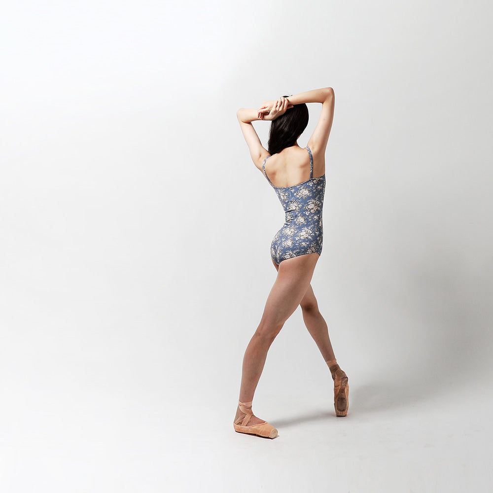 Women Blue Floral Ballet Onesies(Emilie Camisole Leotard TOILE DE JOUY /SLATE BLUE)