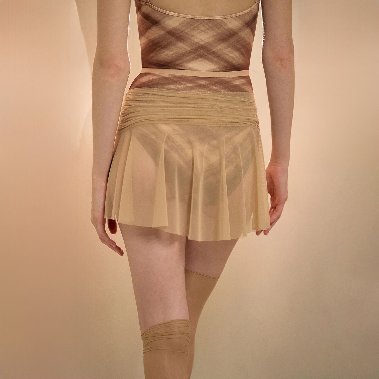 Women Beige "GRÈS" Ballet Tulle Skirt(253SK63DO/latte)