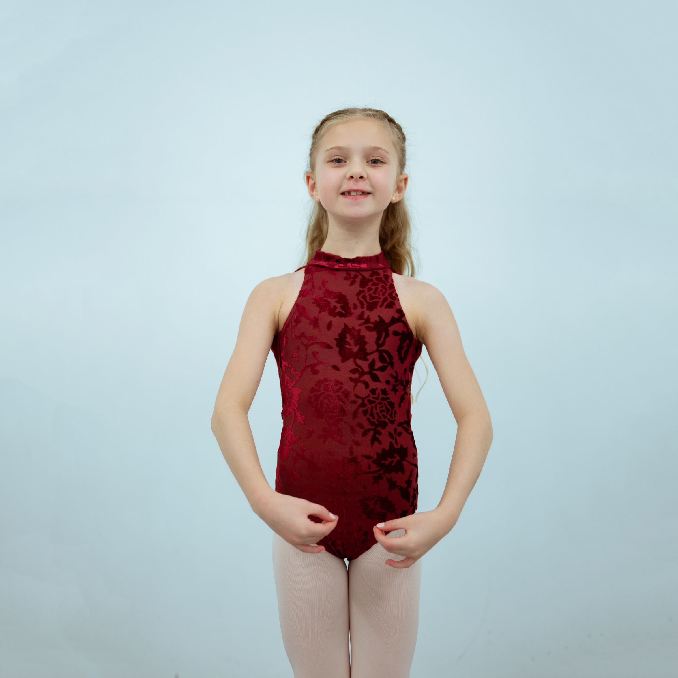 Girls Wine Red Velvet Ballet Onesies(T1517/Burgundy)