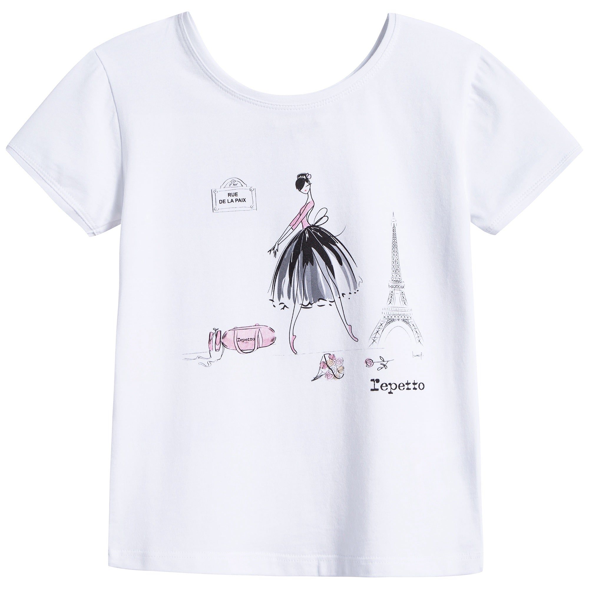 Girls White Printed Cotton T-shirt