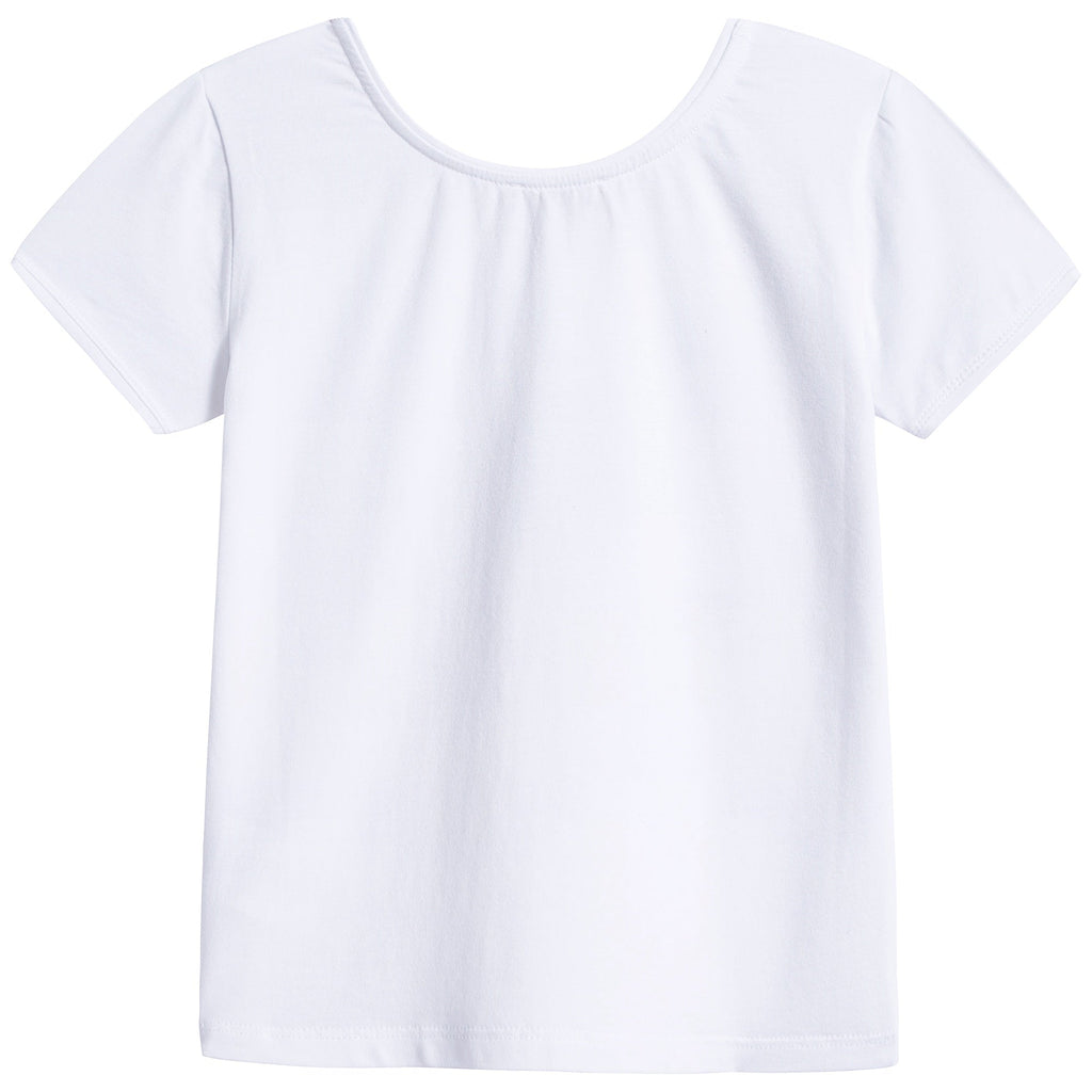 Girls White Printed Cotton T-shirt
