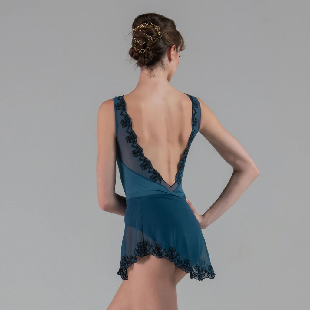 Girls Blue Embroidered Ballet Skirt(Ivy/77 Encre Bleu)