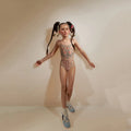 Girls Beige Print Strap Ballet Onesies