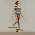 Girls Blue"ROSEWOOD INTARSIA"Ballet Onesies(J251LE24VL/petrol)