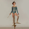 Girls Blue"ROSEWOOD INTARSIA"Long Sleeves Ballet Onesies(J251LE23VL/petrol)