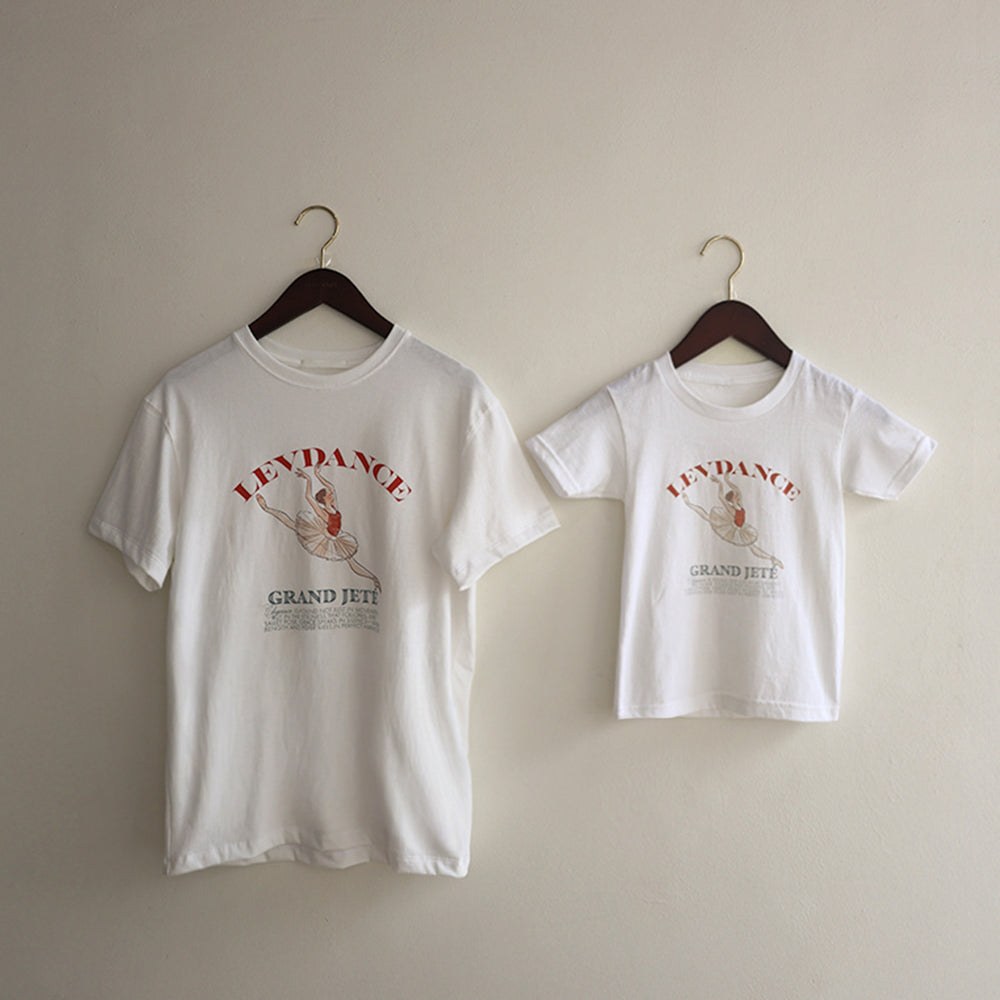 Girls White Printed Ballet Cotton T-Shirt([LEVPETIT] Grand Jeté T-shirt/JEWEL）
