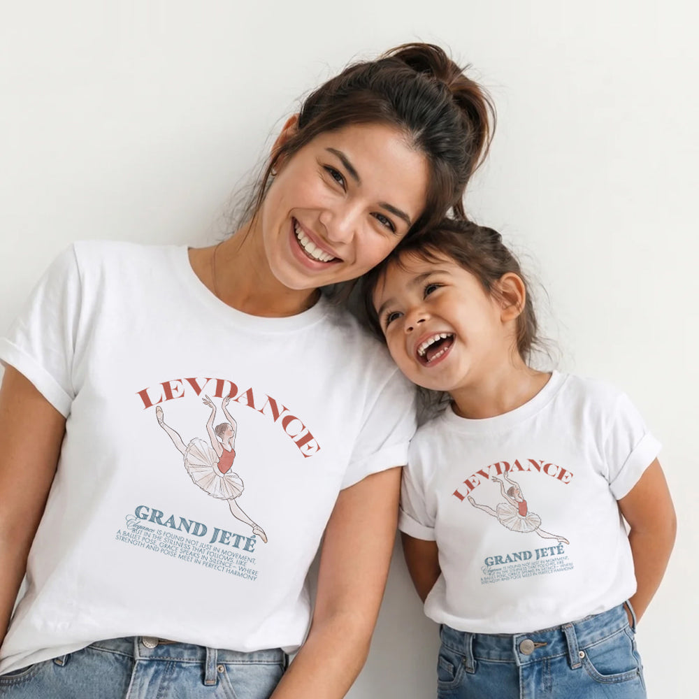 Girls White Printed Ballet Cotton T-Shirt([LEVPETIT] Grand Jeté T-shirt/JEWEL）