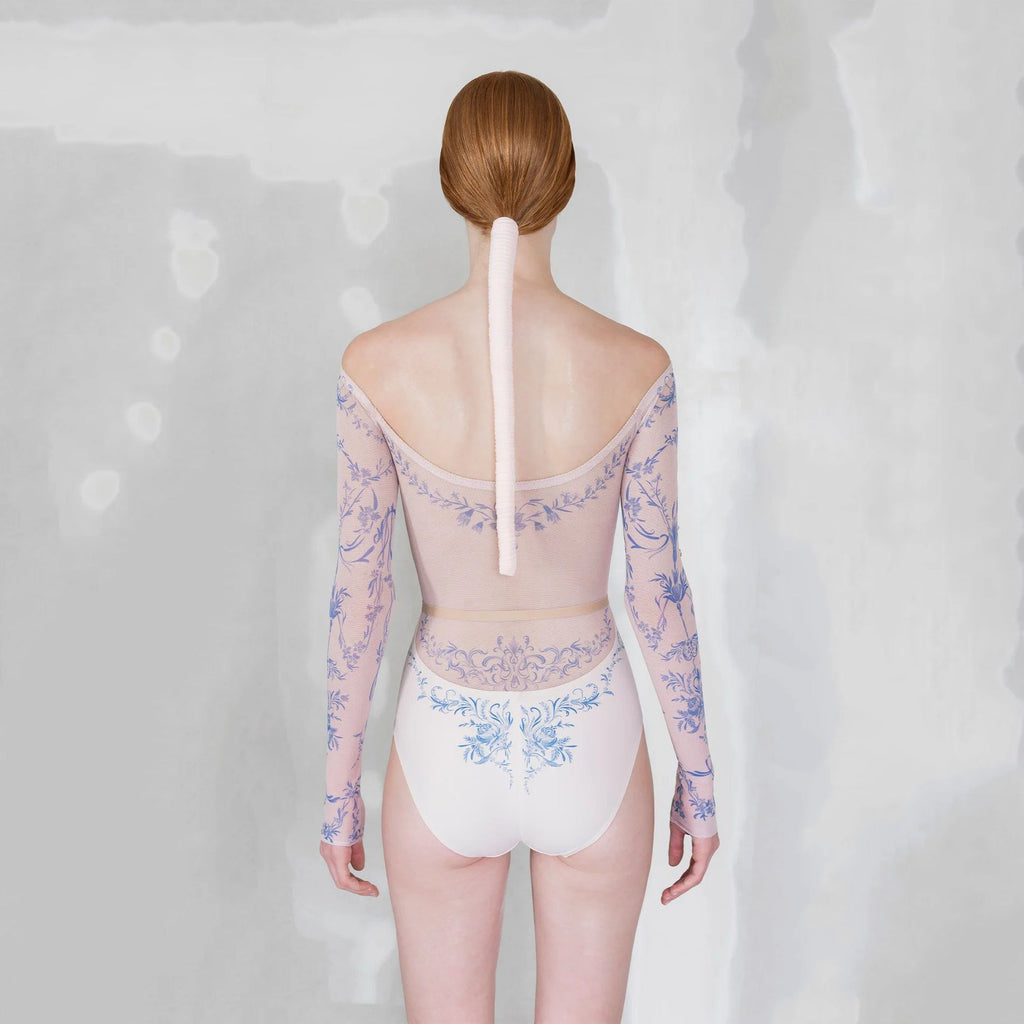 Women Pearl Blush "PORCELAIN SKIN" Long Sleeves Ballet Onesies(252LE26VC/pearl blush/cobalt blue)