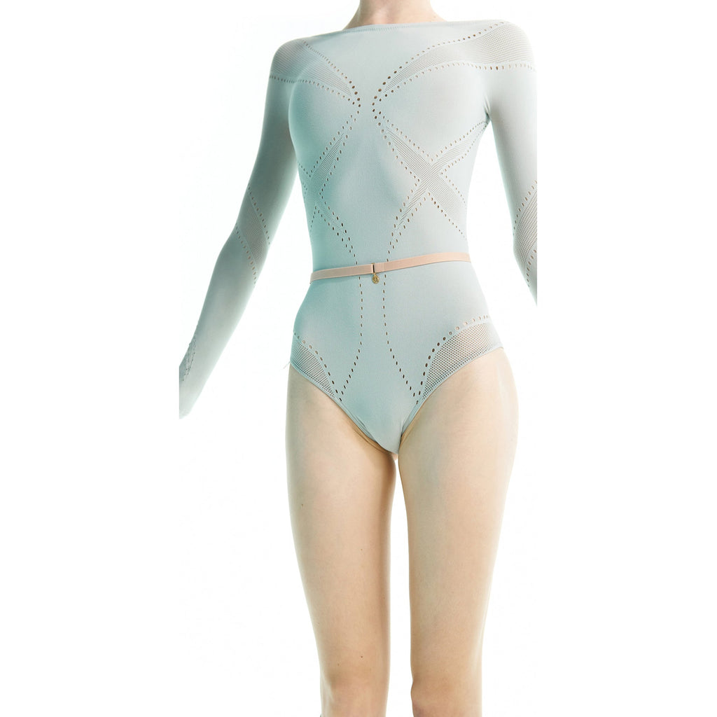Women Cyan Long Sleeves Ballet Onesies