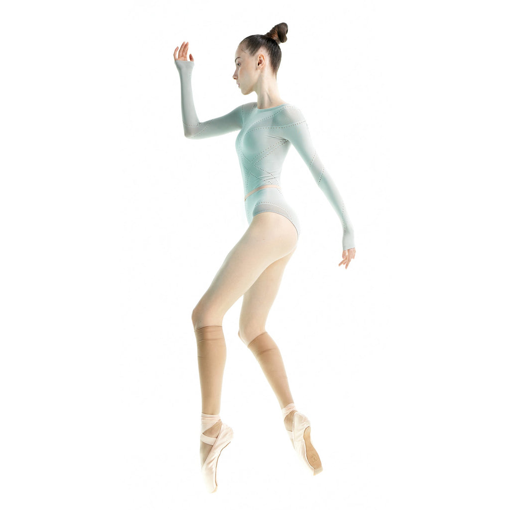 Women Cyan Long Sleeves Ballet Onesies