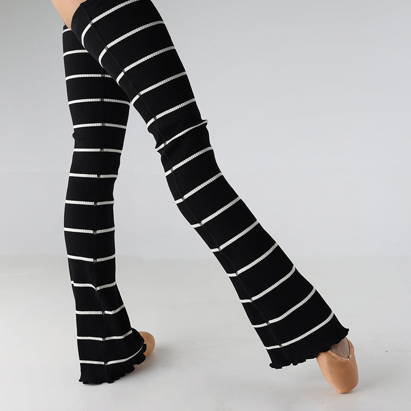 Women Black Stripes Ballet Leg Warmer