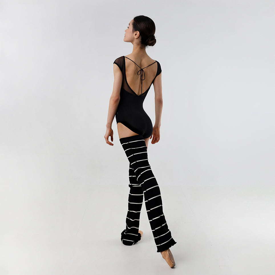 Women Black Stripes Ballet Leg Warmer