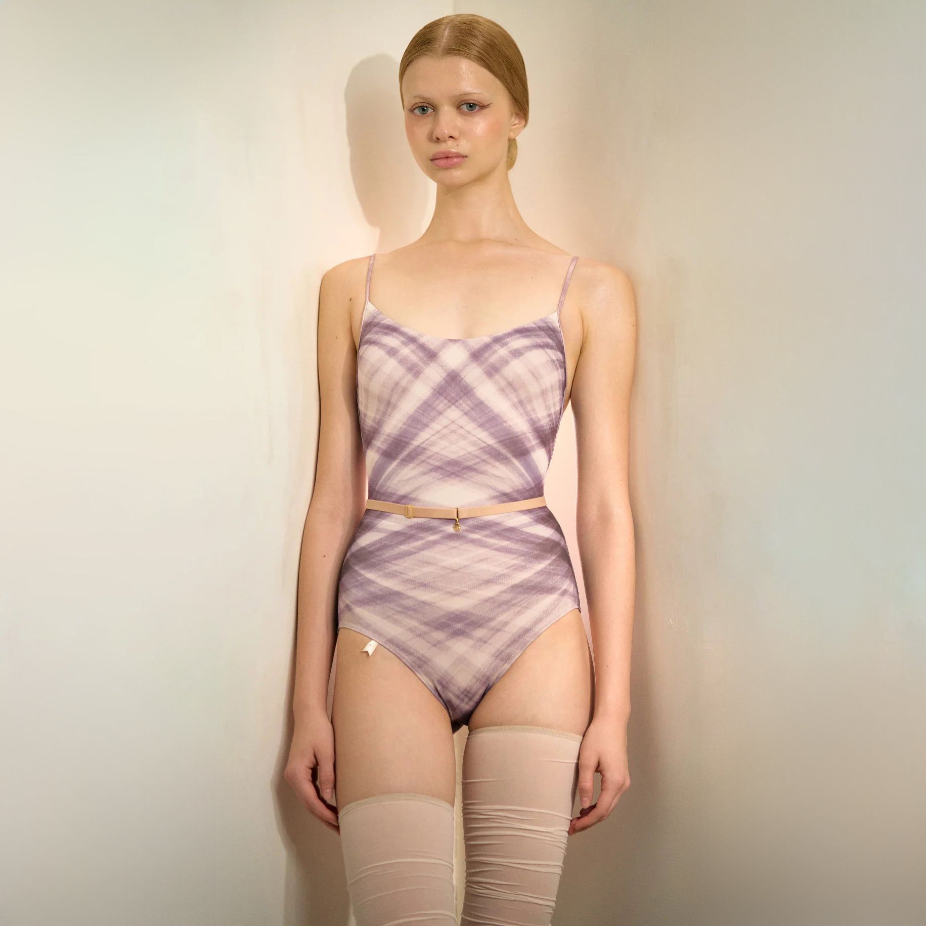 Women Indigo Check "TULLE PLIÉ" Ballet Onesies(253LE03VL/indigo)