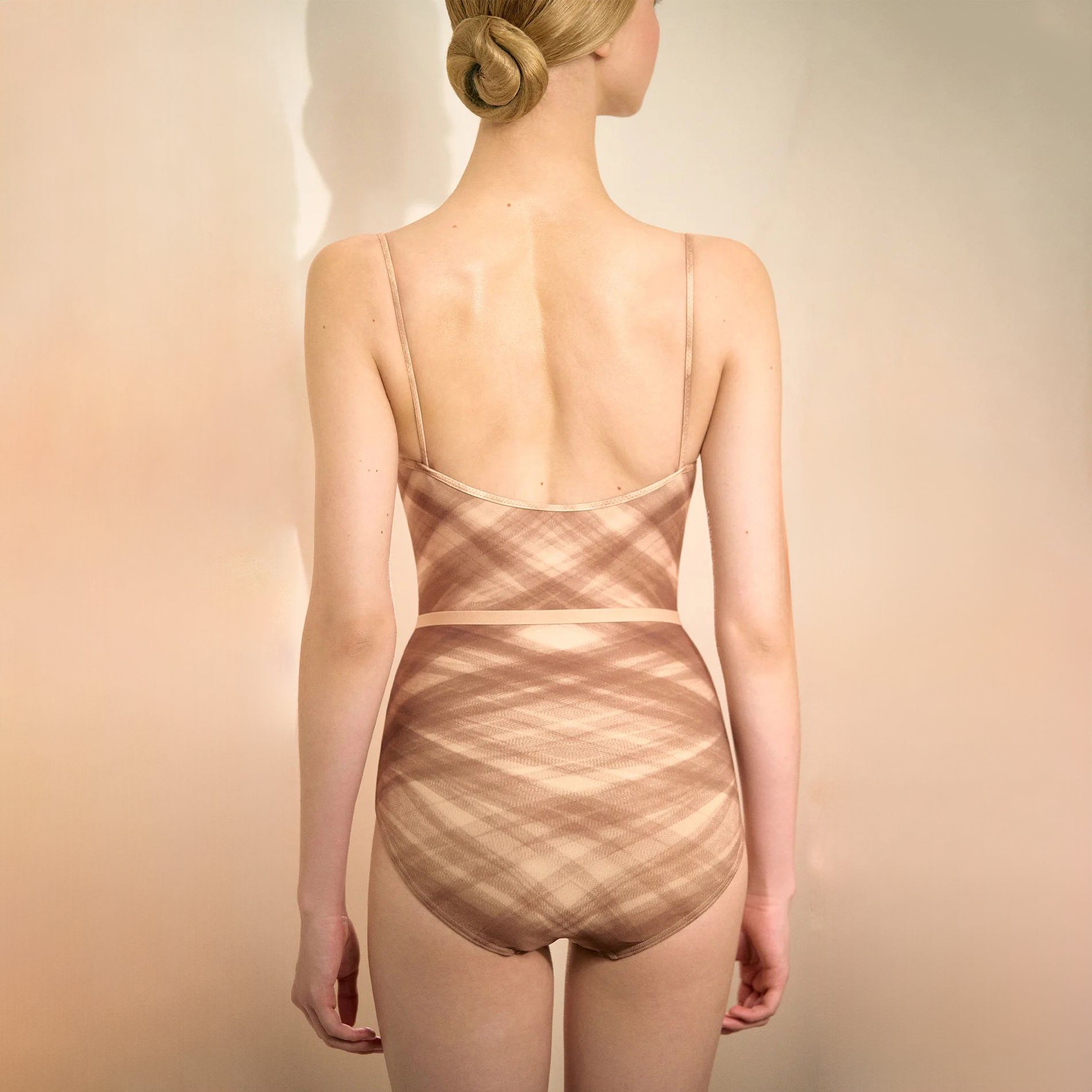 Women Mocha Check "TULLE PLIÉ" Ballet Onesies(253LE03VL/mocha)