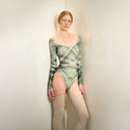 Women Green Check "TULLE PLIÉ" Long Sleeves Ballet Onesies(253LE23VL/evergreen)