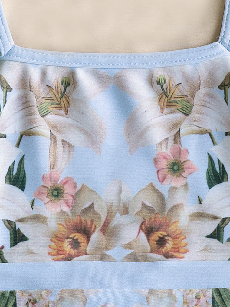 Girls Blue Printed Ballet Onesies