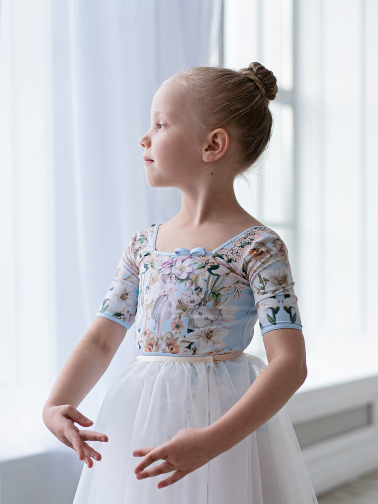 Girls Blue Printed Ballet Onesies