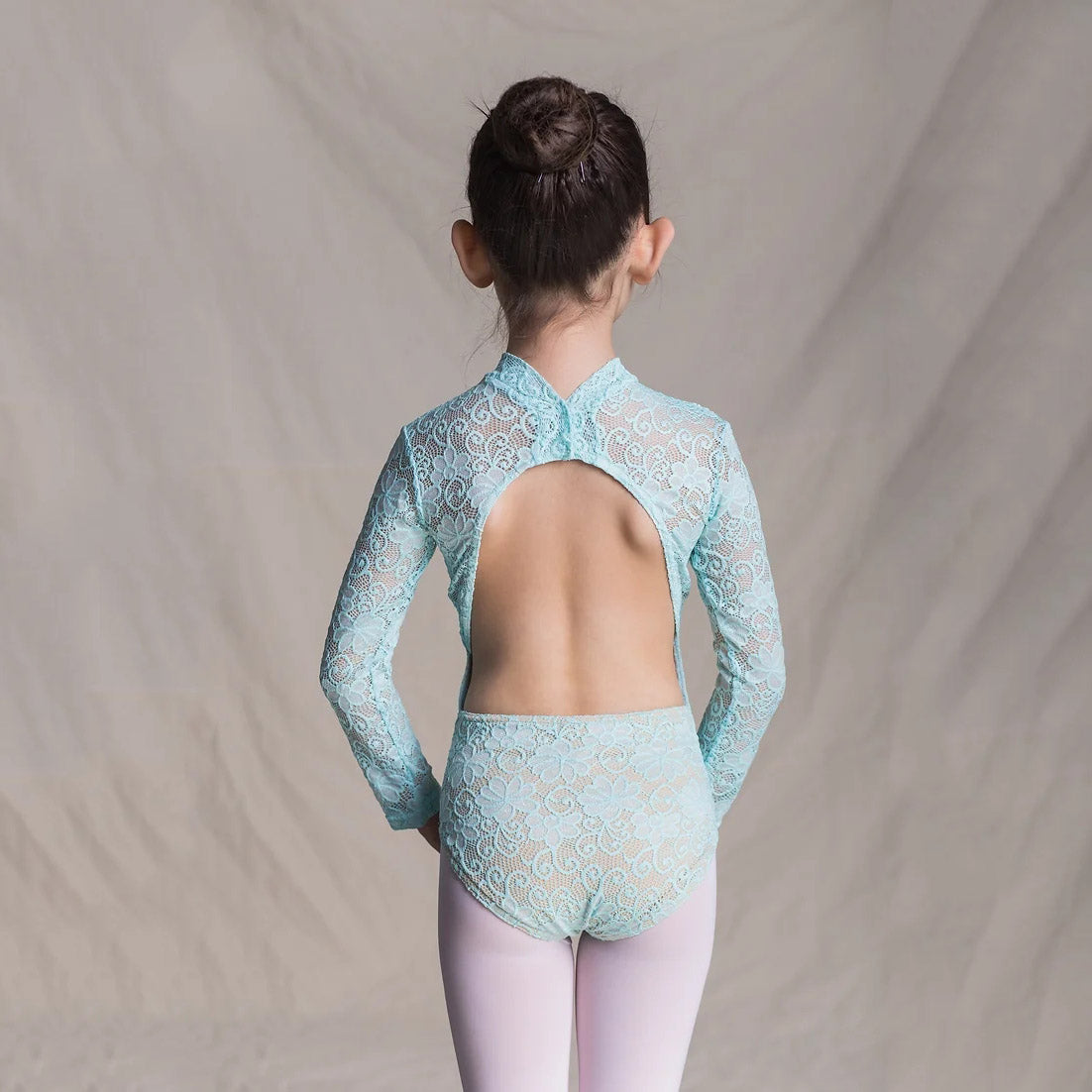 Girls Light Blue Lace Long Sleeves Ballet Onesies(1404/Blue)