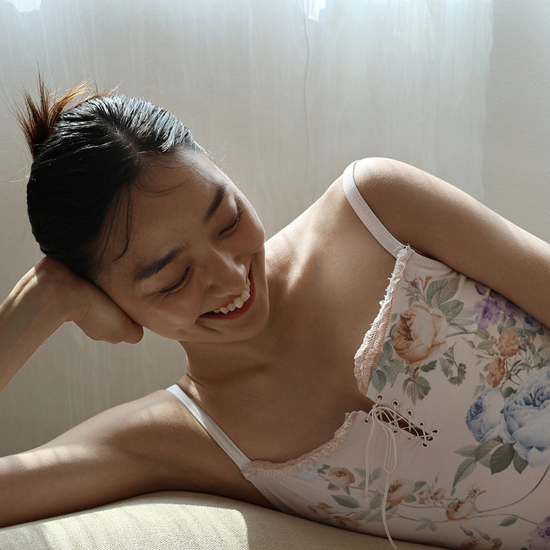 Women Misty Pink Floral Ballet Onesies(charlotte lace-up leotard FLORAL/MISTY PINK)